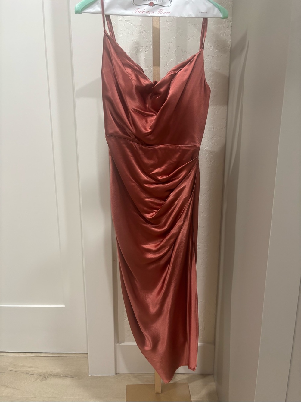 House of CB Satin Cowl Midi Dress in rose